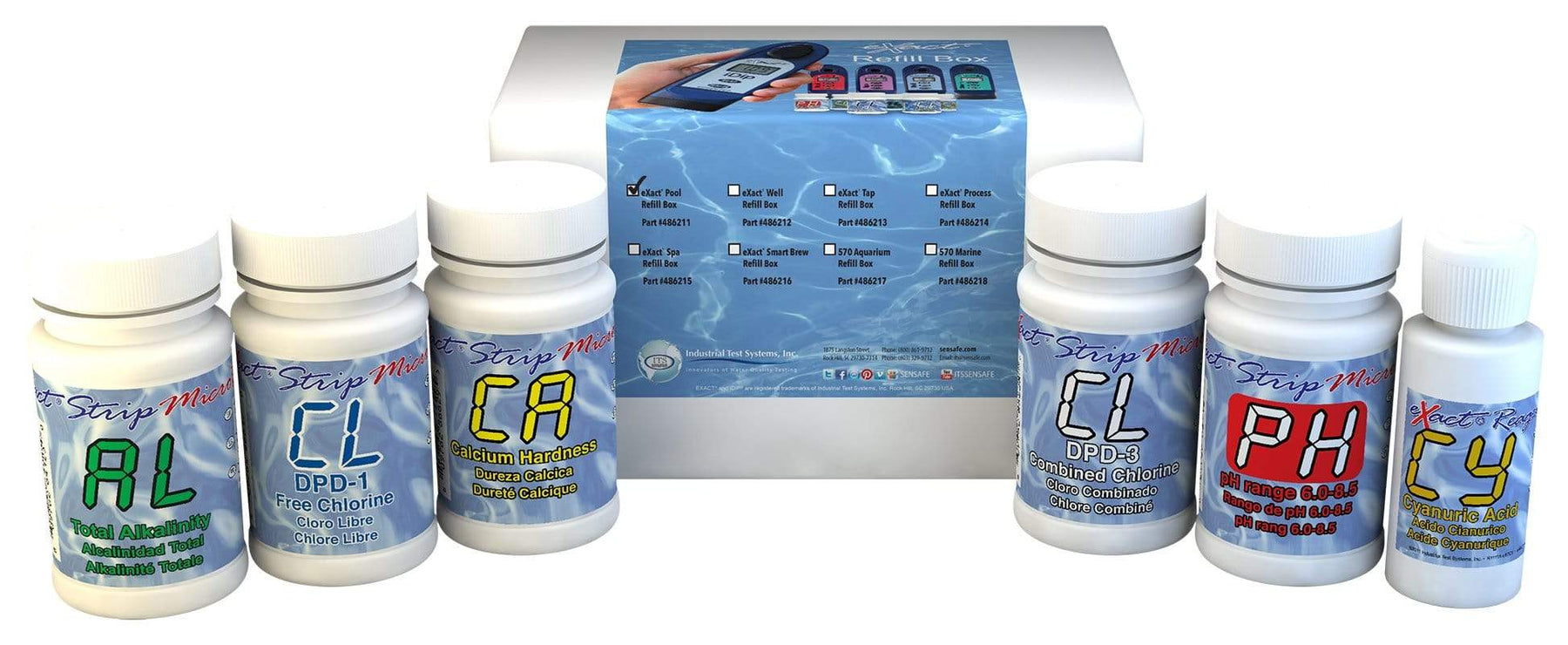 Caja de recarga de reactivos para el agua de piscina ITS Europe eXact