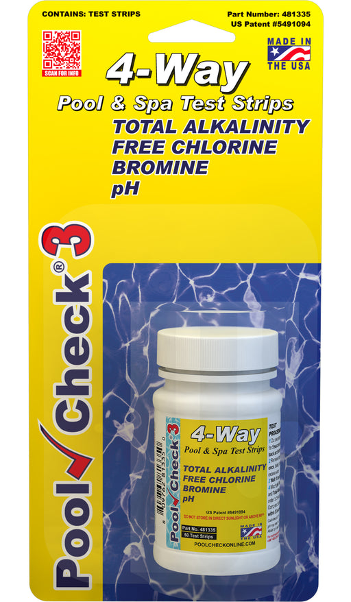 PoolCheck® 3in1 (50 test strips Total Alkalinity, Free Chlorine/Bromine & pH) Pool & Spa.